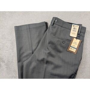 Haggar Mens Dress Pants 36x32 Textured Stria Grey Straight Fit No Iron HD50123